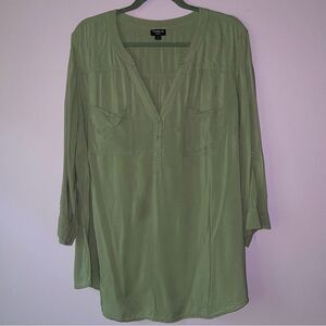 Torrid Size 3X Harper Blouse Top Green 3/4 Sleeve Minimalist Casual Preppy